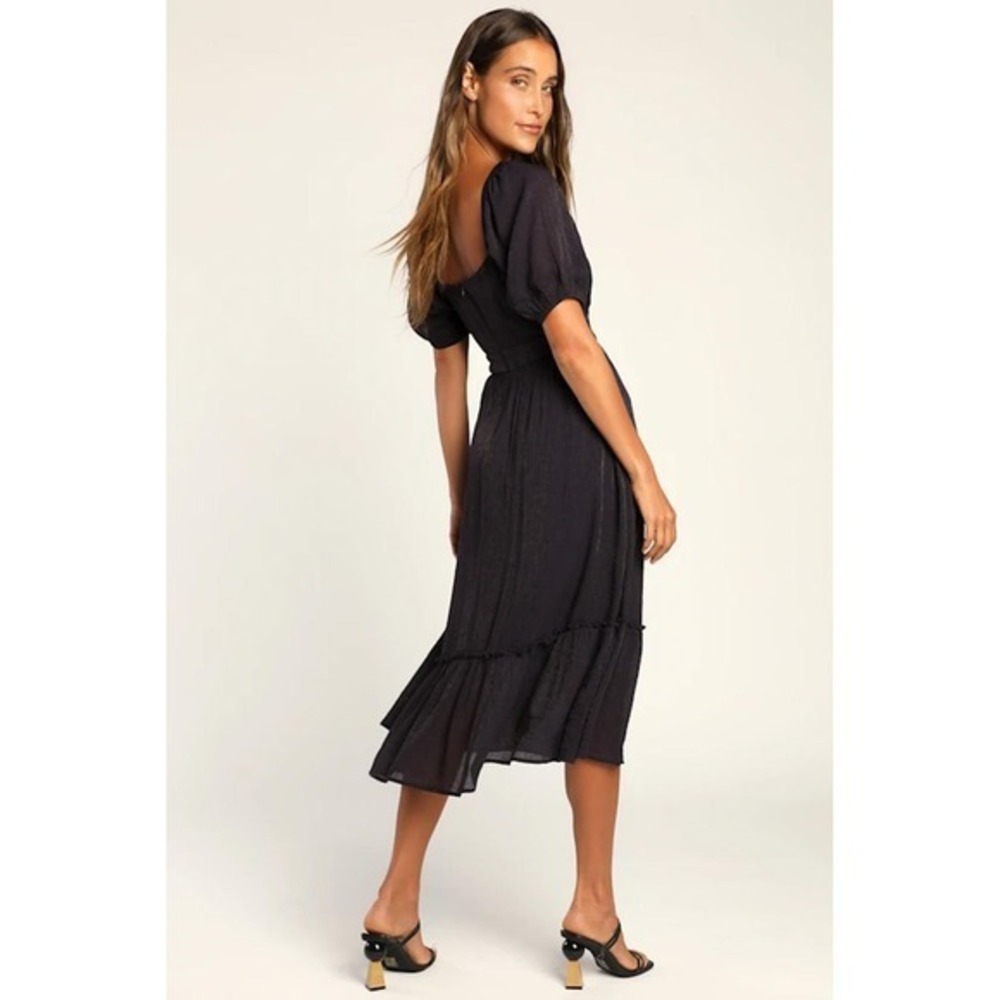 Simply a Sensation Navy Blue Puff Sleeve Midi Dress - NWT - Picture 3 of 6